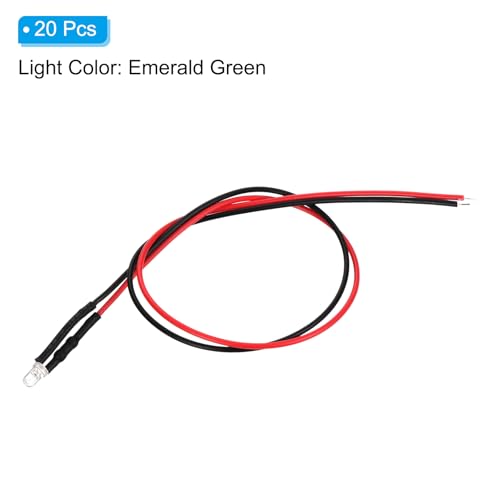 PATIKIL 3mm Emerald Green LED Diode Light, 20 Pcs 4.5-6V DC Pre Wired Mini LED Lights Bulb Light-Emitting Lamp for RC DIY Indicator Lighting, Emerald Green Lights - color: Emerald Green Lights, size: 3mm