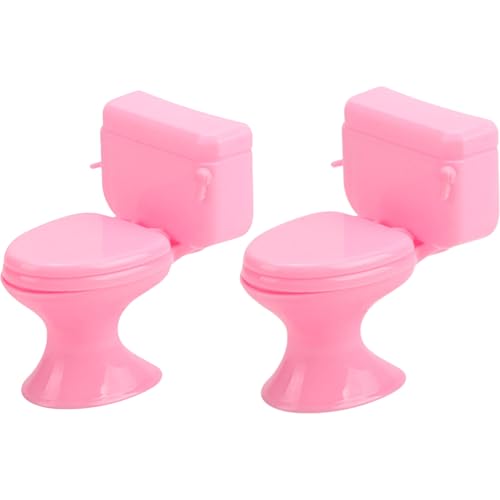 2Pcs Mini Toilet Seat Dollhouse Furniture Miniature Classic Bathroom Toilet Tiny Cake Topper Bathroom Furniture Dollhouse Accessories (Pink) - color: Pink