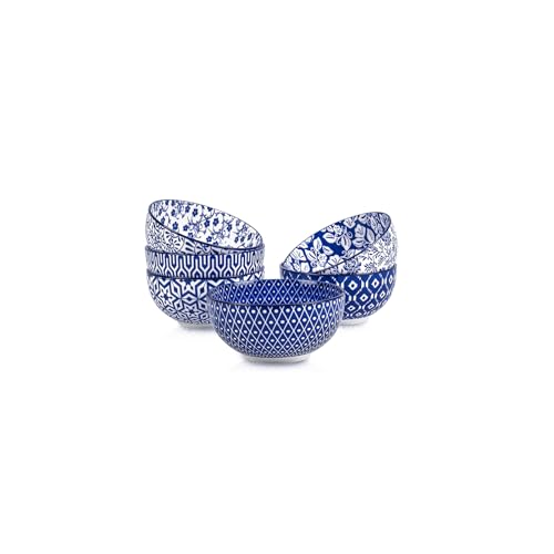 Selamica Ceramic 12 OZ Dessert Bowls Set, Ice Cream Bowls, 4.7 Inch Small Bowls for Snack, Side Dishes, Rice, Microwave Dishwasher Safe, Set of 6, Vintage Blue - color: Vintage Blue, size: 4.7 Inch