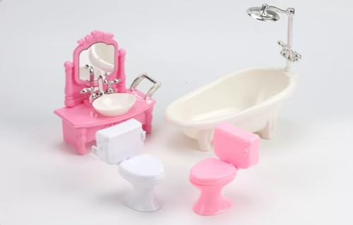 2Pcs Mini Toilet Seat Dollhouse Furniture Miniature Classic Bathroom Toilet Tiny Cake Topper Bathroom Furniture Dollhouse Accessories (Pink) - color: Pink