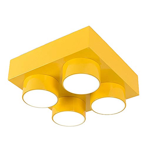 LAKIQ Modern Children Room Flush Mount Ceiling Light Fixture Acrylic Creative Colorful Block Toy Shape Kids Room Close to Ceiling Lighting for Kids Bedroom Kindergarten Playground (Square,Yellow) - color: Yellow, size: Square