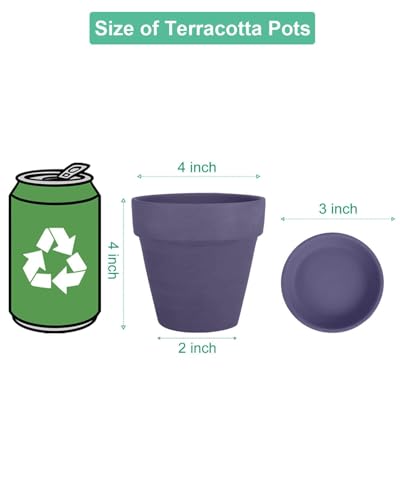 vensovo 4 Inch Purple Terracotta & Clay Pots with Saucer, 6 Pack - color: Purple