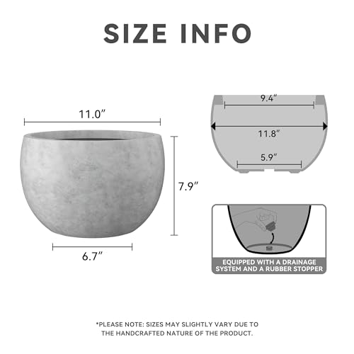 Kante Small Round Bowl Pale Gray Concrete Planter 11.8" Dia, Outdoor - color: Natural Concrete, size: 11.8" d