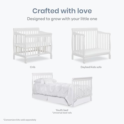 Dream On Me 4-in-1 Mini Baby Crib for Small Spaces, Aden, White - color: White