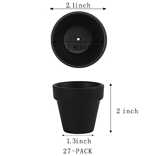 Fcacti 27 Pcs Small Mini Black Clay Pots 2.1'' Terracotta Pot Clay Ceramic Pottery Planter Cactus Flower Pots Succulent Nursery Pots- Great for Window Boxes, Cactus, Plants, Crafts, Wedding Favors - color: Black