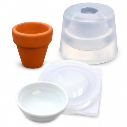 2Pcs Miniature Silicone Molds, Tiny Flower Pot and Mini Bowl Clay Mold for Food Decoration, Small Resin Casting Molds for Jewelry Making, DIY Crafts, Sand Art - color: white