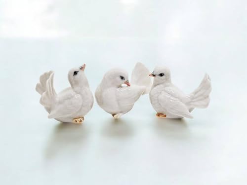 WitnyStore Tiny 1⅛" White Looking Left Pigeon Dove Bird Figurine - Miniature Hand Made Painted Ceramic Birds Aves Colorful Porcelain Feathered Animals Cute Decorative Collectible Figures Décor Gifts