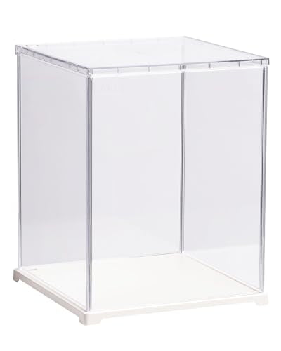 Rolife Acrylic Display Case for Miniature House and Collectibles, Clear Dust Cover Showcase with Door, Stackable Storage Box with White Base for Book Nook(9.1x9.1x11.5in) - size: 9.1"x9.1"x11.5"