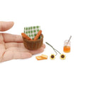 Miniature Food Dollhouse Accessories Garden Decor 1:12 Scale Bread Honey Picnic Basket Cloth Flowers 9PCS Garden Decoration Mini Room Display Props Model (Green Picnic Cloth) - style: Green Picnic Cloth