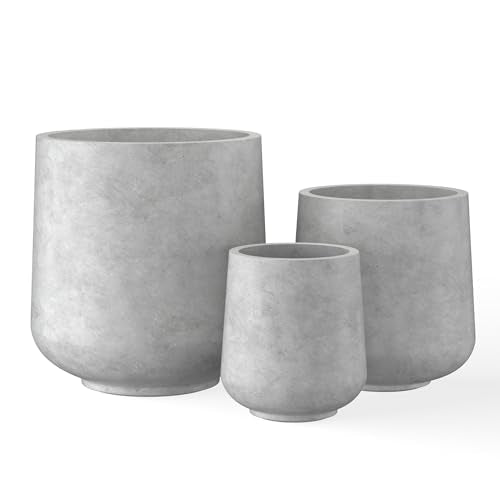 Kante Set of 3 Pale Gray Concrete Curved Planters 16.5" 13" 9.4" Dia - color: Natural Concrete, size: Set of 3: 15.3" + 11.6" + 8.2" D