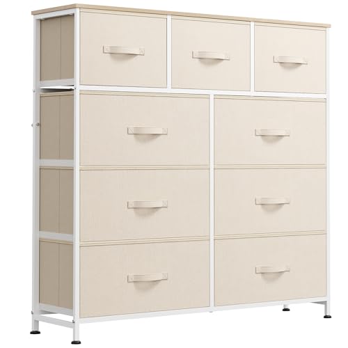 WLIVE Tall Dresser for Bedroom, 9 Drawer Chest of Drawers, Cream White - color: Cream White