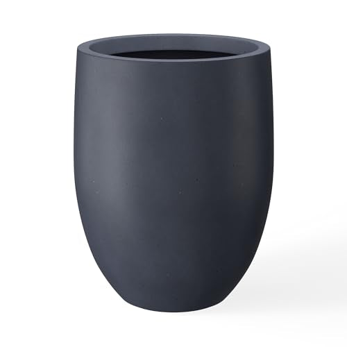 Kante Large Round Bullet Charcoal Concrete Planter 21.7" Tall, Outdoor - color: Dark Gray