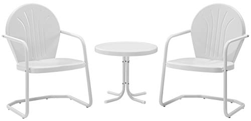 Crosley Furniture Griffith Retro Metal 3-Piece Chair & Side Table Set - color: White