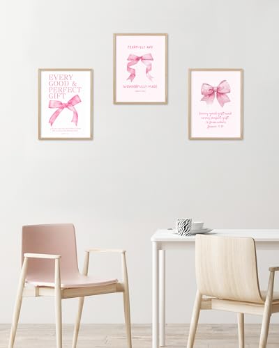 HesenDot Pink Bow Christian Oak Framed Wall Art, Every Good Gift Poster - color: Pink James 1:17