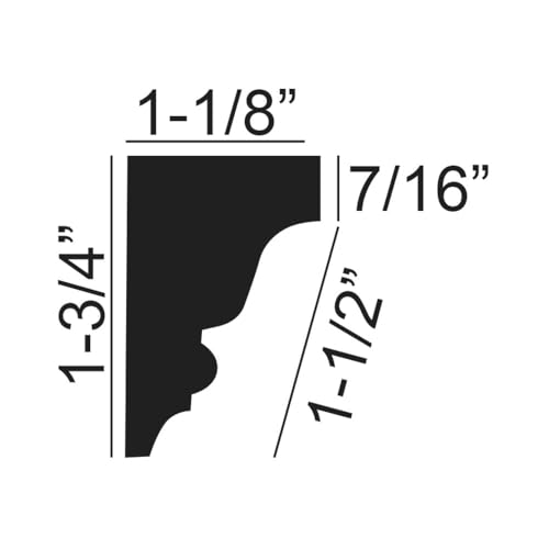 Outwater 10 Pack 48 Inch Crown Moulding (40 Feet in Total), 1-1/2" Face x 1-3/4" High x 1-1/8" Projection – Primed White High Density Polystyrene Decorative Trim for Walls & Ceilings - size: 1-3/4" x 1-1/8"