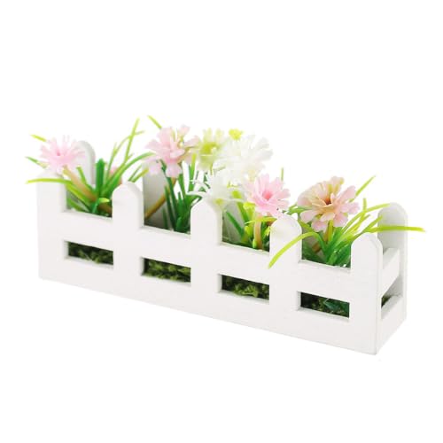 Artificial Flower Set Wooden Picket Fence Planter Box Fake Floral Ornament Micro Landscape Desk Decor for Women Adult (3C) - color: 3c