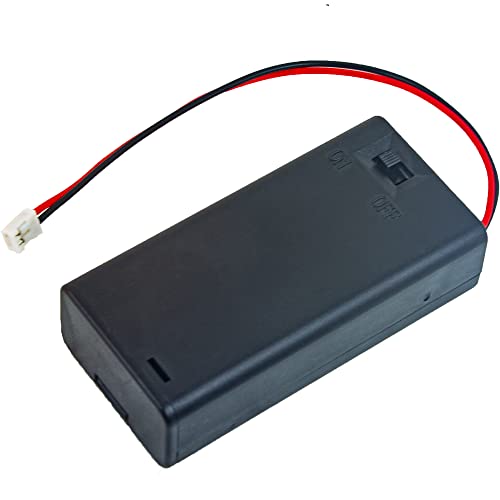 whiteeeen 2pcs with Switch and Cover Black Plastic 2 x 1.5V AA Battery Box Case Cell Holder with ph2.0 PH 2.0mm Connector