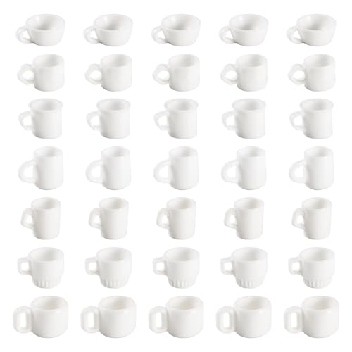 FASHEWELRY 35Pcs White Coffee Cups Miniature Ornaments Mini Cute Resin Coffee Mug Model Tea Cup Dollhouse Miniatures for Necklace Pendant Home Decor Micro Landscape Ornaments - color: White Cup