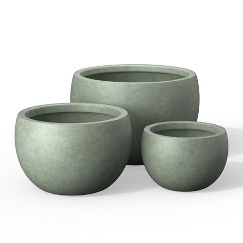 Kante Set of 3 Mint Green Concrete Bowl Planters 19.9" 15.7" 11.8" Dia - color: Mint Green, size: 19.9"D + 15.7"D + 11.8"D