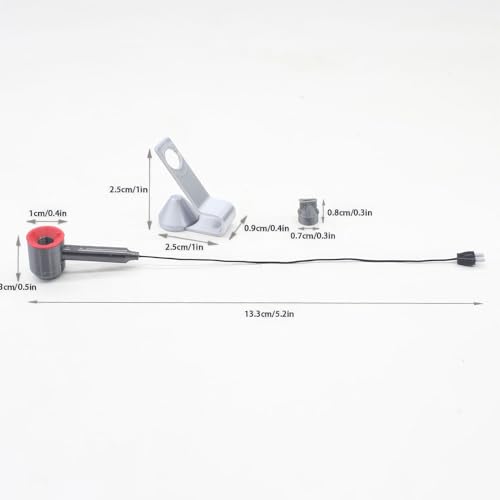 1:12 Scale Miniature Hair Dryer Set w/Stand, Nozzle: Realistic Model for Dollhouse Bathroom, Bedroom Vanity, Hair Salon, Adult Collector (Red) - color: Red