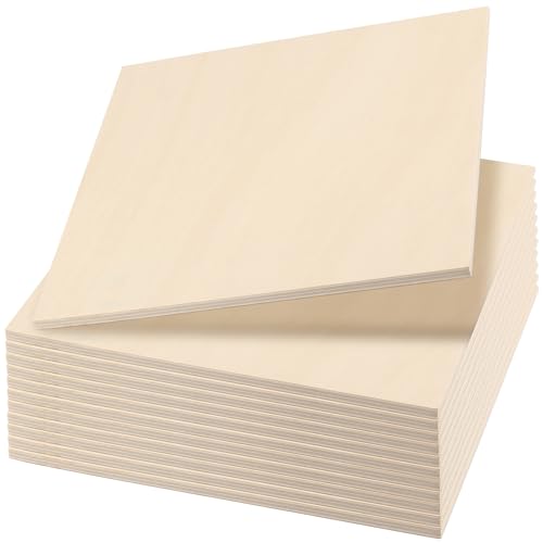 LEXININ 12 PCS 7.87 x 7.87 Inch Basswood Plywood Sheets, 1/4 Inch Unfinished Square Plywood Sheets Boards, 6mm Craft Wood Sheet for DIY Crafts, Painting, Drawing