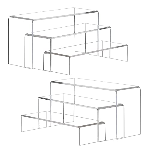 ANDGOO Large Acrylic Display Risers, 2 Sets(11.2”L-11.6”L-12”L) Clear Rectangular Showcase Collectibles Display Shelf, Retail Desktop Risers Display Stand for Organize and Decoration - color: Clear, size: 6Pcs (11.2”L~11.6”L~12”L)