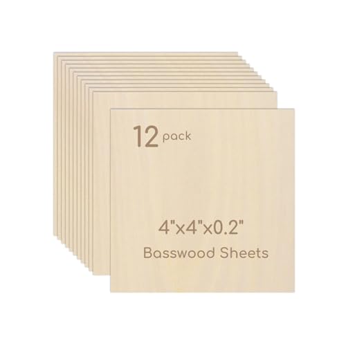 12 Pack Plywood Sheets, 4" x 4"x 0.2" Basswood Sheets - color: 12 Pack, size: 4" x 4"x 0.2"