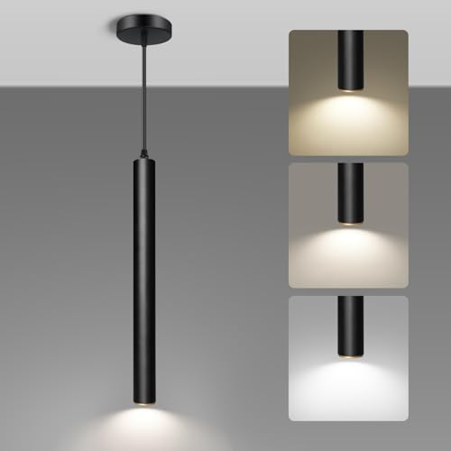 OKELI Modern Pendant Lights, 3 Color Temperature Adjustment LED Dimmable Pendant Light Fixtures, 2700K/4000K/6000K Pendant Lighting for Kitchen Island,Bar,Bedroom, 15.7inch, ETL, 1 Pack - color: Black-Dimmable+3 Color Temperature-1p, size: 15.7inch-1p