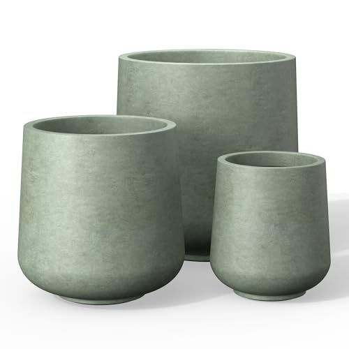 Kante Set of 3 Mint Green Concrete Curved Planters 16.5" 13" 9.4" Dia - color: Mint Green, size: Set of 3: 15.3" + 11.6" + 8.2" D