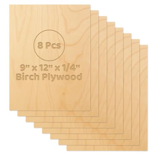 8 Pcs Baltic Birch Plywood Sheets, 9" x 12" x 1/4" Birch Wood Board, 6mm Unfinished Birch Wood Sheets for Laser Cutting, Laser Engraving, Wood Burning, Crafts Making