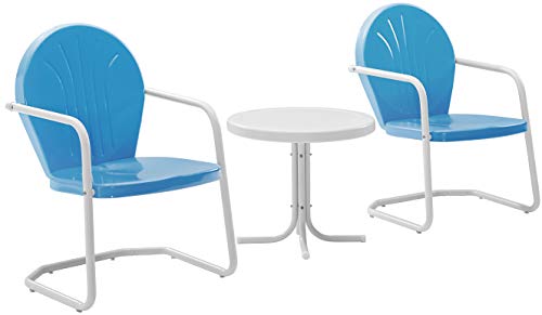 Crosley Furniture Griffith Retro Metal 3-Piece Chair & Side Table Set - color: Sky Blue