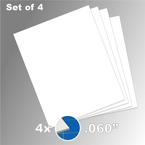 LITKO Plasticard Styrene Sheets | .060" Modeling Plastic | White | 4 Pack - size: .060 Inch