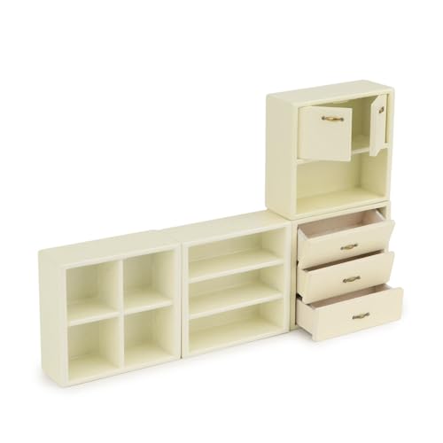 Dollhouse Miniature Furniture Set 4PCS Wooden Cabinet Cupboard 1:12 Dollhouse Various Styles DIY Freely Combinable Furniture Kit Kitchen Bedroom Living Room Display Ornaments (Beige) - style: Beige