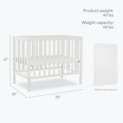 Dream On Me Edgewood 4-in-1 Mini Crib, Converts to Twin, GREENGUARD Gold - color: White