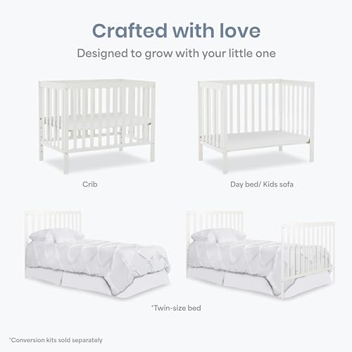 Dream On Me Edgewood 4-in-1 Mini Crib, Converts to Twin, GREENGUARD Gold - color: White