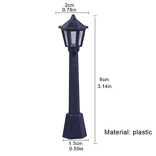 Dong Huang 10pcs Mini Miniature Street Light Model, Railway Train Solar Lamp Post Lamps, Outdoor Pathway Lantern Post for Dollhouse Decoration Micro Landscape Fairy Garden Lighting Accessories, Black