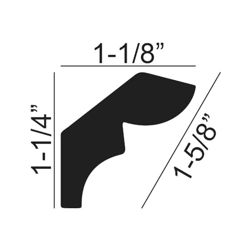 Outwater 10 Pack 48 Inch Crown Moulding (40 Feet in Total), 1-5/8" Face x 1-1/4" High x 1-1/8" Projection – Primed White High Impact Polystyrene Decorative Trim for Walls & Ceilings - size: 1-1/4" x 1-1/8"