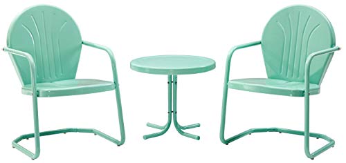 Crosley Furniture Griffith Retro Metal 3-Piece Chair & Side Table Set - color: Aqua