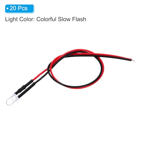 PATIKIL 5mm LED Diode Light, 20 Pcs 4.5-6V DC Pre Wired Mini LED Lights Bulb Light-Emitting Lamp for RC DIY Indicator Lighting, Colorful Slow Flash Light - color: Colorful Slow Flash Light, size: 5mm