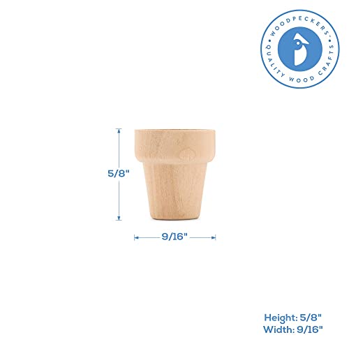 Woodpeckers Mini Wood Flower Pot 5/8-inch x 9/16-inch, Pack of 24 Unfinished Flower Pot Mini, Small Flower Pot for Crafts - size: 5/8 inch