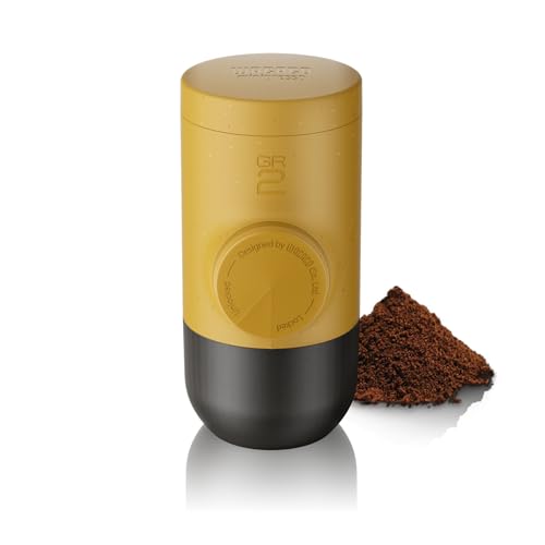WACACO Minipresso GR2, Portable Espresso Maker Compatible Ground Coffee, Espresso Machine 18 Bar Manually Operated (Golden Ochre) - color: Golden Ochre