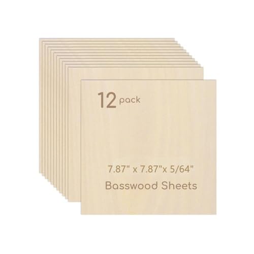 12 Pack Plywood Sheets, 7.87" x 7.87"x 5/64" Basswood Sheets - color: 12 Pack, size: 7.87" x 7.87"x 5/64"