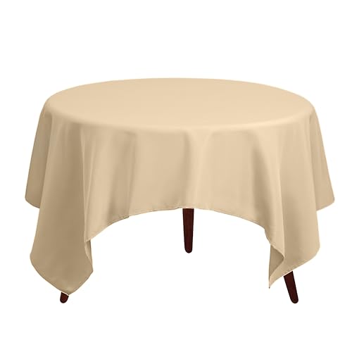 Gee Di Moda Square Tablecloth - 52 x 52 Inch Beige Table Cloth for Small Square or Round Tables - Heavy Duty Washable Fabric - for Buffet Table, Holiday Party, Dinner, Wedding & Baby Shower - color: Beige, size: 52" x 52" (Square)