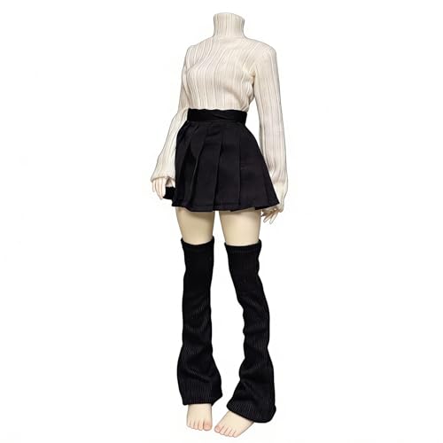 1/3 Scale SD BJD Outfit for 60cm Dolls – Knit High-Neck Top with Pleated Skirt and Leg Warmers Set, Doll Not Included - color: Denim Blue (White Warmers)