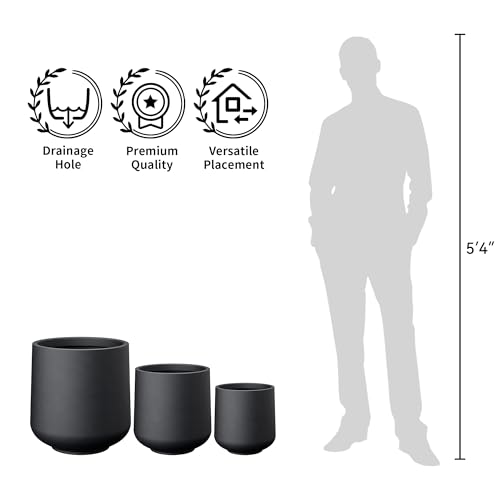 Kante Large Round Curved Black Concrete Planter 16.5" Dia, Outdoor - color: Black, size: 15.3" D