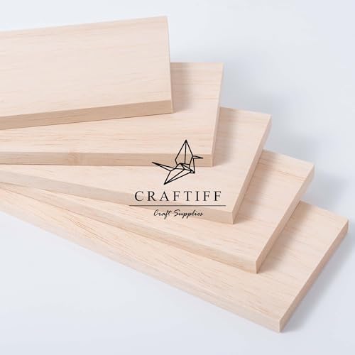 Balsa Wood Sheets 1/2" Inch Thick 12" x 4" Unfinished Wooden Board by Craftiff (5 Pack)