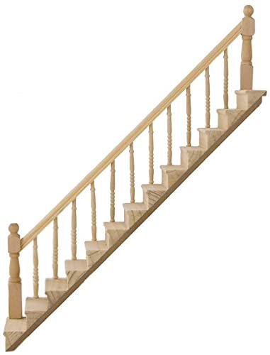 Miniature Stairs 1:12 Scale Dollhouse Furniture Wooden Handrail DIY Unpainted Staircase Dollhouse Accessories Pre-Assembled Steps Model (Right-Handrail) - style: Right-Handrail