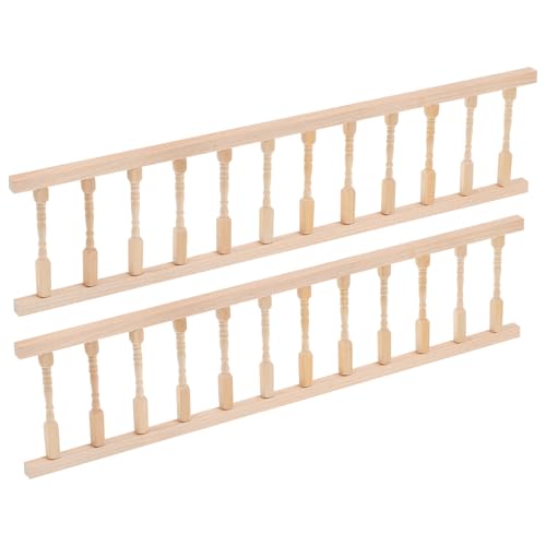 Toddmomy 2pcs 1/12 Scale Dollhouse Railing, Miniature Wooden Banister Handrail for Stair Porch Decor, DIY Mini Furniture Accessory for Kids Pretend Play (12 x 2.95 x 0.27 Inch)