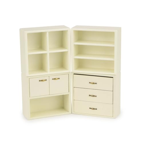Dollhouse Miniature Furniture Set 4PCS Wooden Cabinet Cupboard 1:12 Dollhouse Various Styles DIY Freely Combinable Furniture Kit Kitchen Bedroom Living Room Display Ornaments (Beige) - style: Beige
