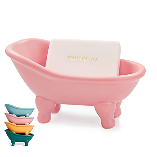 Soap Dish, Ceramic Soap Holder with Drainage for Shower, 1 Pack Bar Soap Tray, Keep Soap Dry & Easy Clean, Sponge Holder for Bathroom, Bathtub Kitchen Sink（Pink） - color: Pink